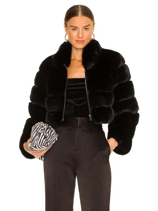 Adrienne Landau Faux Fox Fur Jacket in Jet Black - Picture 1 of 4
